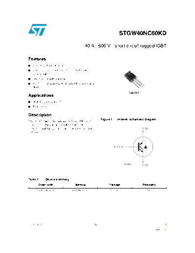 ST stgw40nc60kd  . Electronic Components Datasheets Active components Transistors ST stgw40nc60kd.pdf