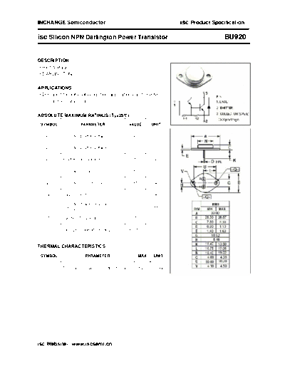 Inchange Semiconductor bu920  . Electronic Components Datasheets Active components Transistors Inchange Semiconductor bu920.pdf