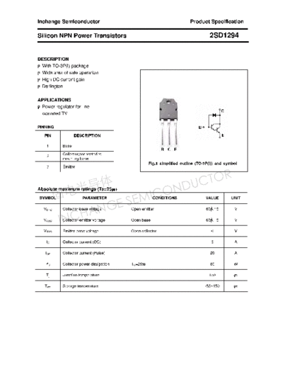 Inchange Semiconductor 2sd1294  . Electronic Components Datasheets Active components Transistors Inchange Semiconductor 2sd1294.pdf