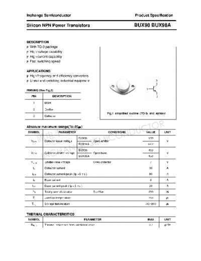 Inchange Semiconductor bux98 bux98a  . Electronic Components Datasheets Active components Transistors Inchange Semiconductor bux98_bux98a.pdf
