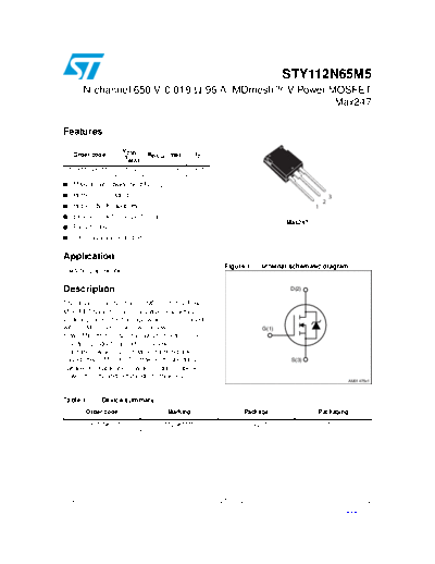 ST sty112n65m5  . Electronic Components Datasheets Active components Transistors ST sty112n65m5.pdf