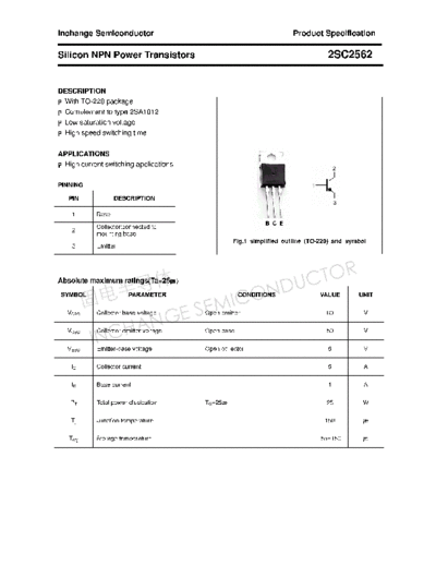 Inchange Semiconductor 2sc2562  . Electronic Components Datasheets Active components Transistors Inchange Semiconductor 2sc2562.pdf