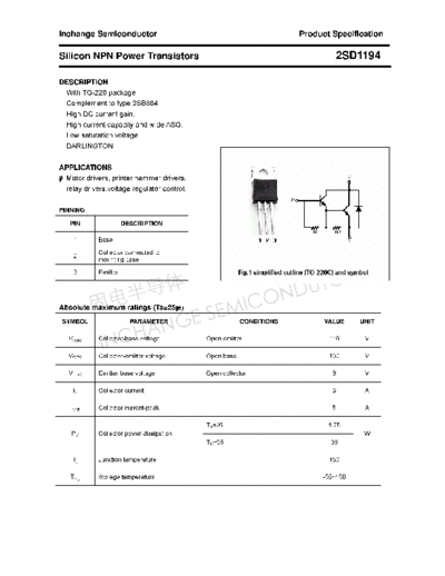 Inchange Semiconductor 2sd1194  . Electronic Components Datasheets Active components Transistors Inchange Semiconductor 2sd1194.pdf