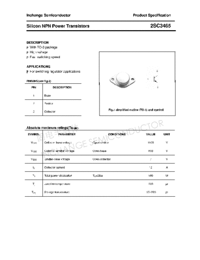 Inchange Semiconductor 2sc3465  . Electronic Components Datasheets Active components Transistors Inchange Semiconductor 2sc3465.pdf