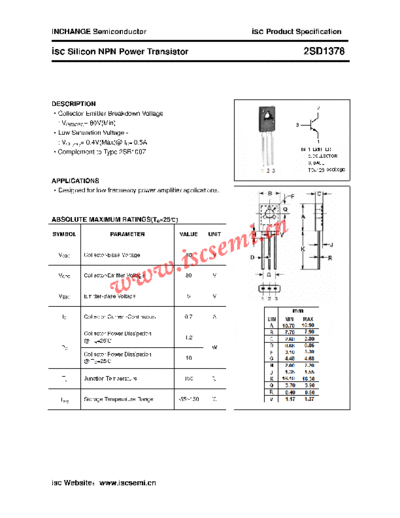 Inchange Semiconductor 2sd1378  . Electronic Components Datasheets Active components Transistors Inchange Semiconductor 2sd1378.pdf