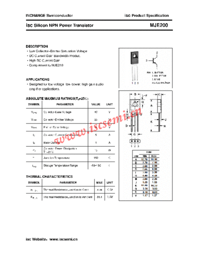 . Electronic Components Datasheets mje200  . Electronic Components Datasheets Active components Transistors Inchange Semiconductor mje200.pdf