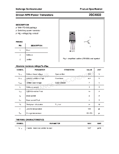 Inchange Semiconductor 2sc4833  . Electronic Components Datasheets Active components Transistors Inchange Semiconductor 2sc4833.pdf