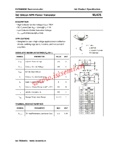 Inchange Semiconductor mj425  . Electronic Components Datasheets Active components Transistors Inchange Semiconductor mj425.pdf