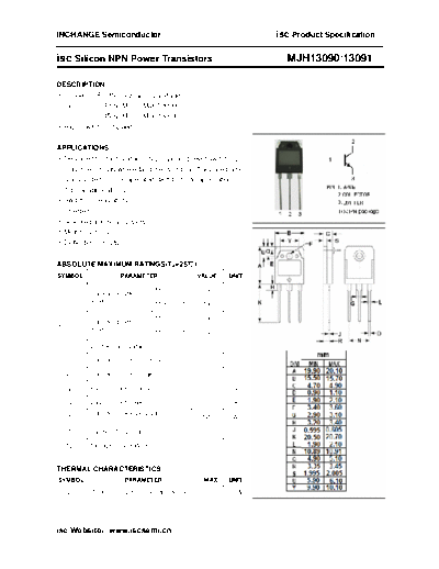 Inchange Semiconductor mjh13090 13091  . Electronic Components Datasheets Active components Transistors Inchange Semiconductor mjh13090_13091.pdf