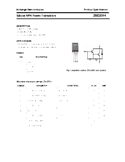 Inchange Semiconductor 2sd2014  . Electronic Components Datasheets Active components Transistors Inchange Semiconductor 2sd2014.pdf