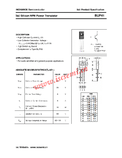 Inchange Semiconductor bup41  . Electronic Components Datasheets Active components Transistors Inchange Semiconductor bup41.pdf