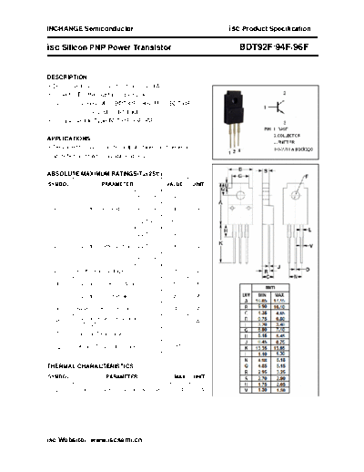 Inchange Semiconductor bdt92f 94f 96f  . Electronic Components Datasheets Active components Transistors Inchange Semiconductor bdt92f_94f_96f.pdf