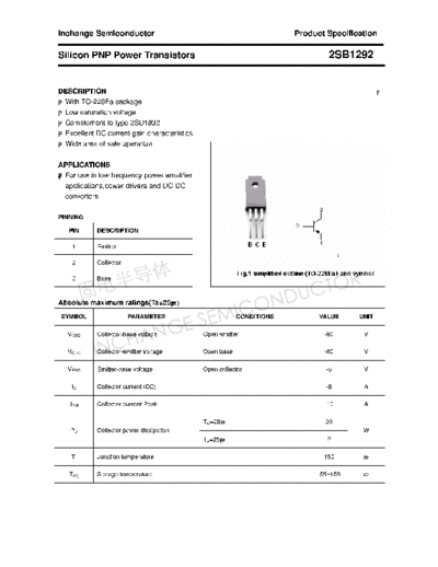 Inchange Semiconductor 2sb1292  . Electronic Components Datasheets Active components Transistors Inchange Semiconductor 2sb1292.pdf