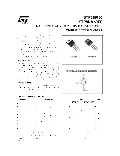 ST stp8nm50  . Electronic Components Datasheets Active components Transistors ST stp8nm50.pdf