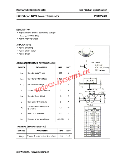Inchange Semiconductor 2sc2243  . Electronic Components Datasheets Active components Transistors Inchange Semiconductor 2sc2243.pdf
