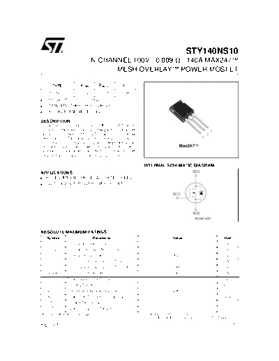 ST sty140ns10  . Electronic Components Datasheets Active components Transistors ST sty140ns10.pdf