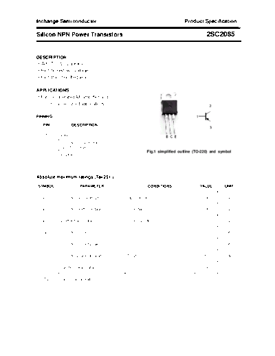 Inchange Semiconductor 2sc2085  . Electronic Components Datasheets Active components Transistors Inchange Semiconductor 2sc2085.pdf