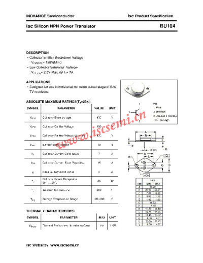 Inchange Semiconductor bu104  . Electronic Components Datasheets Active components Transistors Inchange Semiconductor bu104.pdf