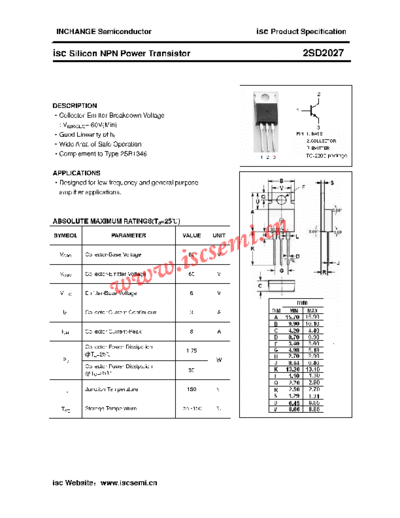 Inchange Semiconductor 2sd2027  . Electronic Components Datasheets Active components Transistors Inchange Semiconductor 2sd2027.pdf