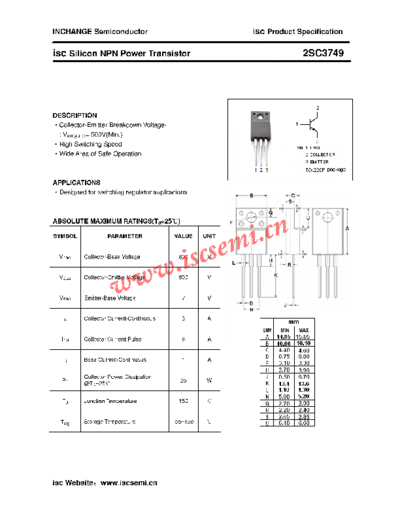 Inchange Semiconductor 2sc3749  . Electronic Components Datasheets Active components Transistors Inchange Semiconductor 2sc3749.pdf