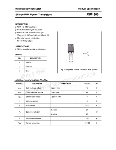 Inchange Semiconductor 2sb1366  . Electronic Components Datasheets Active components Transistors Inchange Semiconductor 2sb1366.pdf