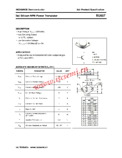Inchange Semiconductor bu607  . Electronic Components Datasheets Active components Transistors Inchange Semiconductor bu607.pdf