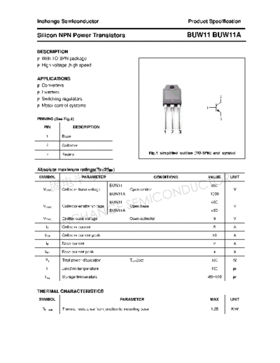 Inchange Semiconductor buw11 buw11a  . Electronic Components Datasheets Active components Transistors Inchange Semiconductor buw11_buw11a.pdf