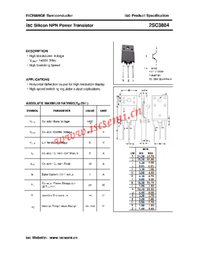 Inchange Semiconductor 2sc3884  . Electronic Components Datasheets Active components Transistors Inchange Semiconductor 2sc3884.pdf