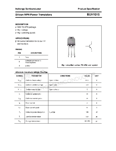 Inchange Semiconductor buh1015  . Electronic Components Datasheets Active components Transistors Inchange Semiconductor buh1015.pdf