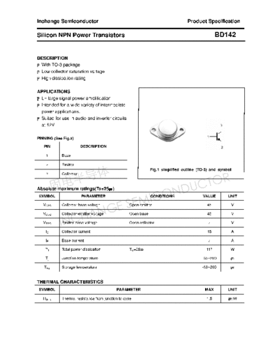 Inchange Semiconductor bd142  . Electronic Components Datasheets Active components Transistors Inchange Semiconductor bd142.pdf