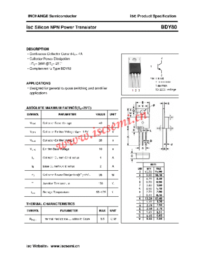 Inchange Semiconductor bdy80  . Electronic Components Datasheets Active components Transistors Inchange Semiconductor bdy80.pdf