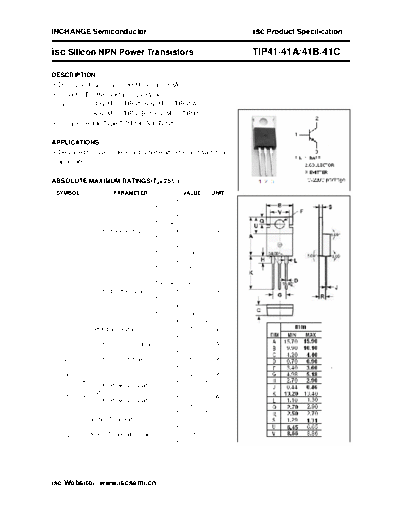 Inchange Semiconductor tip41 41a 41b 41c  . Electronic Components Datasheets Active components Transistors Inchange Semiconductor tip41_41a_41b_41c.pdf