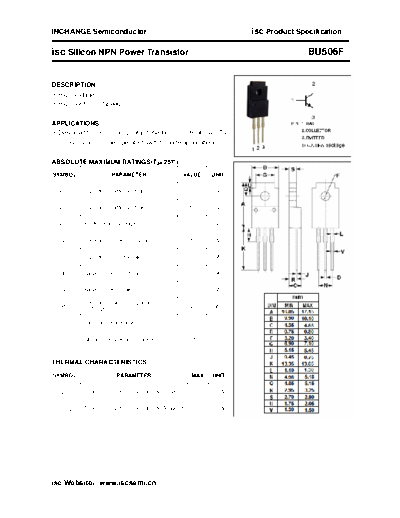 Inchange Semiconductor bu506f  . Electronic Components Datasheets Active components Transistors Inchange Semiconductor bu506f.pdf