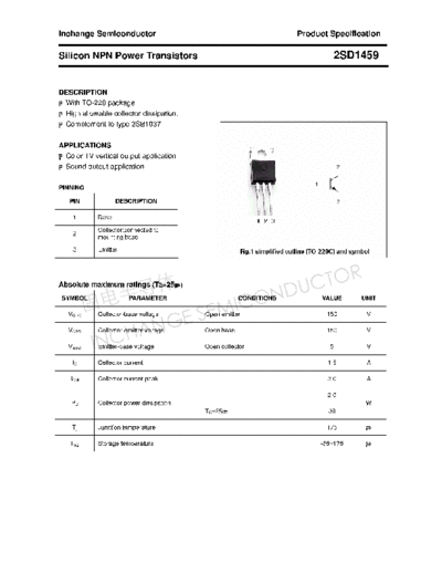 Inchange Semiconductor 2sd1459  . Electronic Components Datasheets Active components Transistors Inchange Semiconductor 2sd1459.pdf