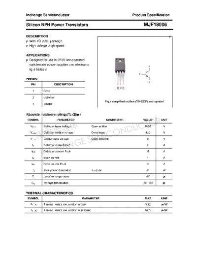 Inchange Semiconductor mjf18006  . Electronic Components Datasheets Active components Transistors Inchange Semiconductor mjf18006.pdf