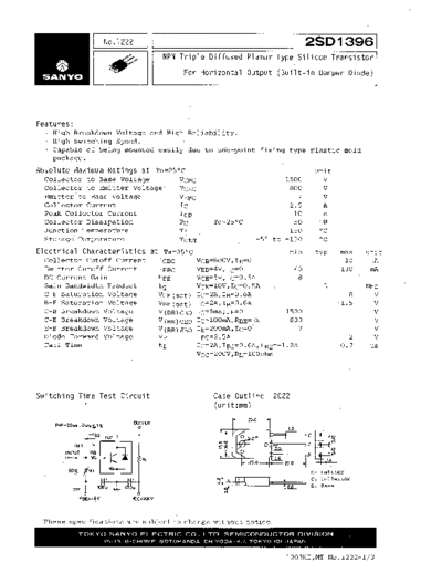 Sanyo 2sd1396  . Electronic Components Datasheets Active components Transistors Sanyo 2sd1396.pdf