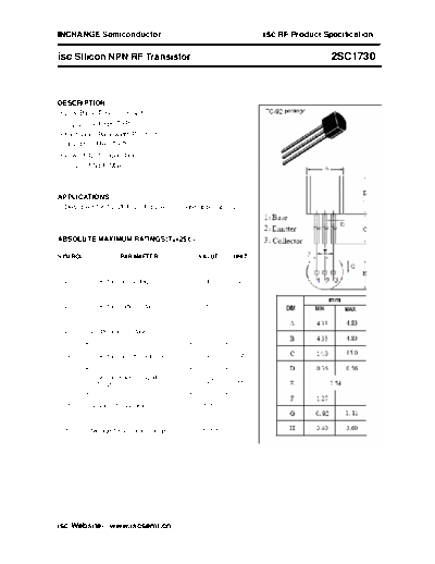 Inchange Semiconductor 2sc1730  . Electronic Components Datasheets Active components Transistors Inchange Semiconductor 2sc1730.pdf