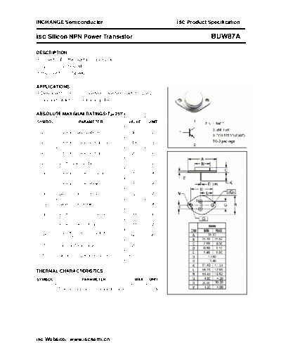 Inchange Semiconductor buw87a  . Electronic Components Datasheets Active components Transistors Inchange Semiconductor buw87a.pdf