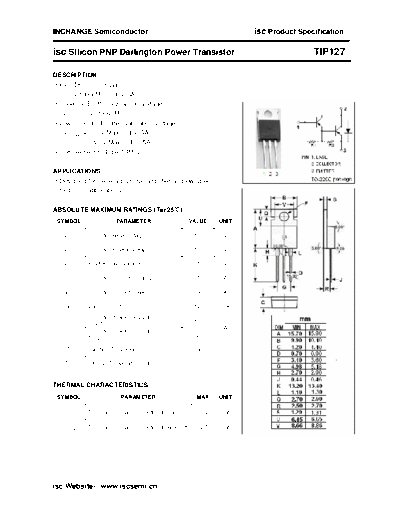 Inchange Semiconductor tip127  . Electronic Components Datasheets Active components Transistors Inchange Semiconductor tip127.pdf