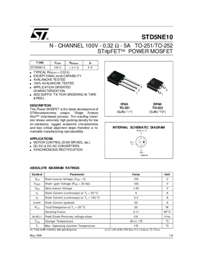 ST d5ne10  . Electronic Components Datasheets Active components Transistors ST std5ne10.pdf