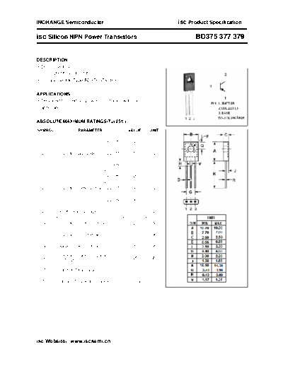 Inchange Semiconductor bd375 377 379  . Electronic Components Datasheets Active components Transistors Inchange Semiconductor bd375_377_379.pdf