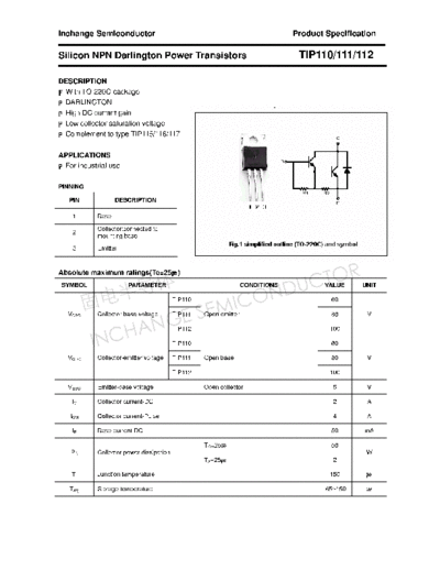 Inchange Semiconductor tip110 111 112  . Electronic Components Datasheets Active components Transistors Inchange Semiconductor tip110_111_112.pdf