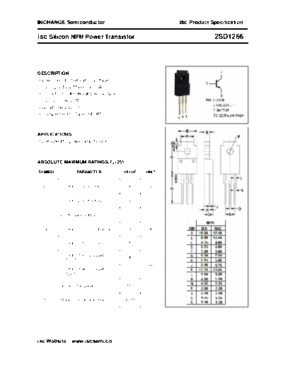 Inchange Semiconductor 2sd1266  . Electronic Components Datasheets Active components Transistors Inchange Semiconductor 2sd1266.pdf