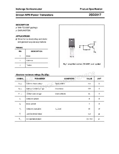 Inchange Semiconductor 2sd2017  . Electronic Components Datasheets Active components Transistors Inchange Semiconductor 2sd2017.pdf