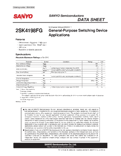 Sanyo 2sk4198fg  . Electronic Components Datasheets Active components Transistors Sanyo 2sk4198fg.pdf