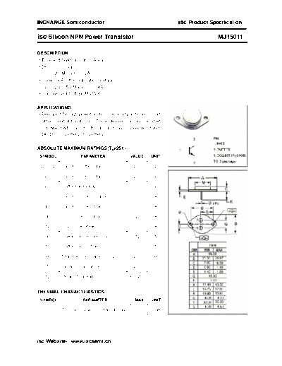 Inchange Semiconductor mj15011  . Electronic Components Datasheets Active components Transistors Inchange Semiconductor mj15011.pdf
