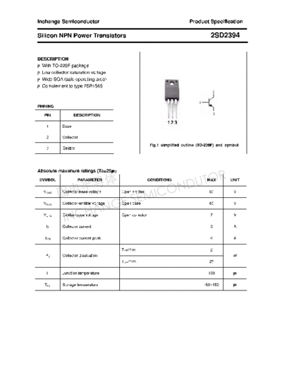 Inchange Semiconductor 2sd2394  . Electronic Components Datasheets Active components Transistors Inchange Semiconductor 2sd2394.pdf