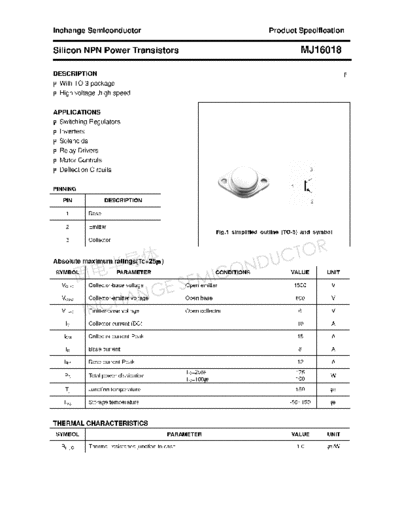 Inchange Semiconductor mj16018  . Electronic Components Datasheets Active components Transistors Inchange Semiconductor mj16018.pdf