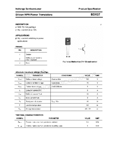 . Electronic Components Datasheets bdx37  . Electronic Components Datasheets Active components Transistors Inchange Semiconductor bdx37.pdf