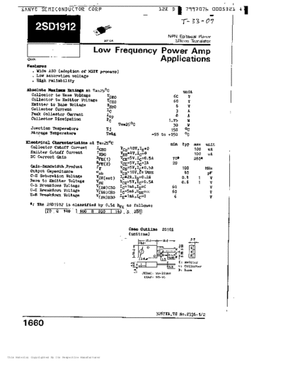 Sanyo 2sd1912  . Electronic Components Datasheets Active components Transistors Sanyo 2sd1912.pdf